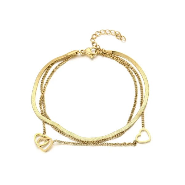 Armband drielaags hart goud