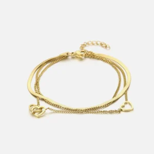 Armband drielaags hart goud