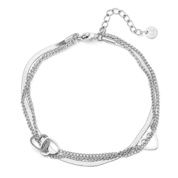 Armband drielaags hart zilver