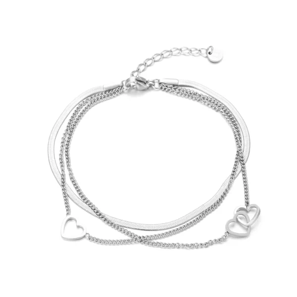 Armband drielaags hart zilver