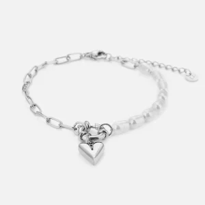 Armband lux parels hartje zilver