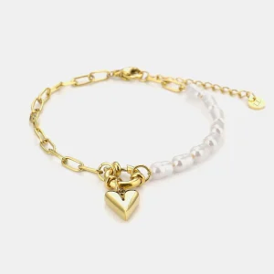 Armband lux parels hartje goud