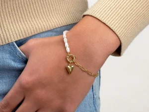 Armband lux parels hartje goud