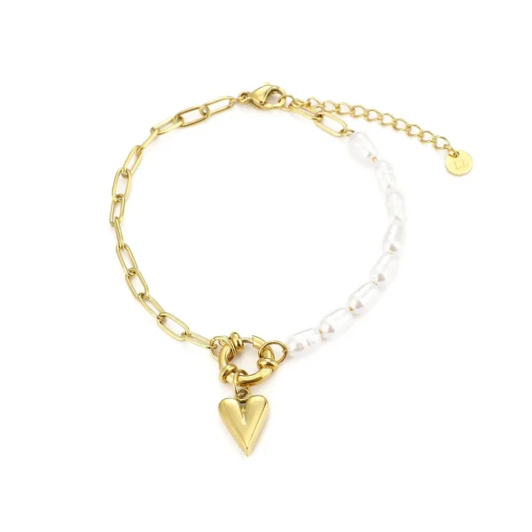 Armband lux parels hartje goud