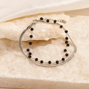 Dubbele armband plat zwart/zilver