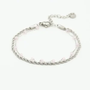 Dubbele armband roze zilver