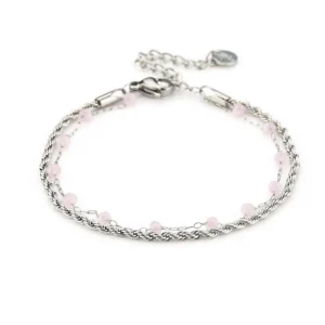 Dubbele armband roze zilver