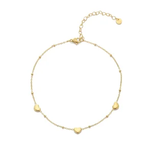 Enkelband drie bollen hartjes goud