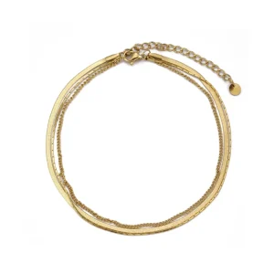 Enkelband drielaags plat/bolletjes goud