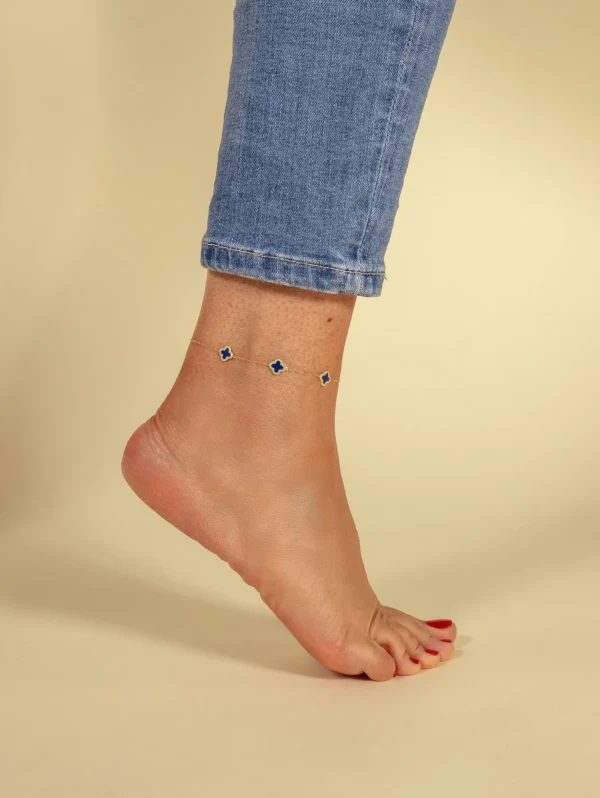 Enkelband klaver goud/blauw