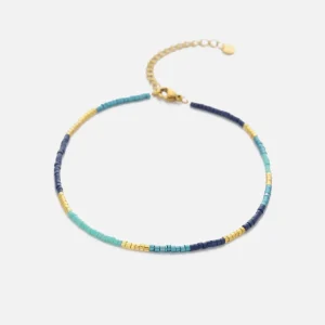 Enkelband kralen blauw/goud
