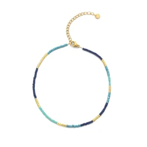 Enkelband kralen blauw/goud