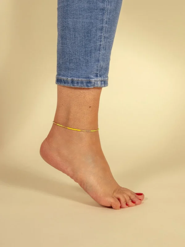 Enkelband kralen geel/goud