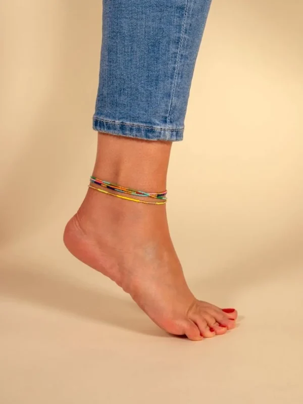 Enkelband kralen geel/goud