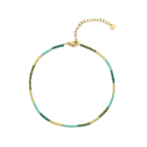 Enkelband kralen groen/goud