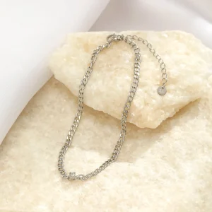 Enkelband schakel steentje zilver