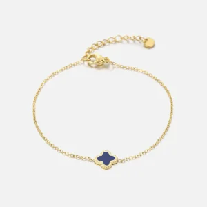Enkelband single klaver goud/blauw