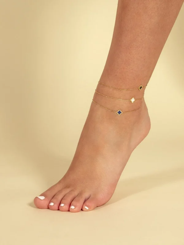 Enkelband single klaver goud/blauw