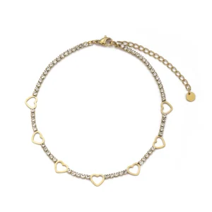Enkelband steentjes & hartjes goud