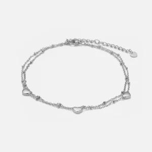 Enkelband tweelaags drie hartjes zilver