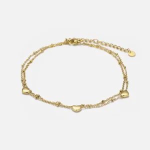 Enkelband tweelaags drie hartjes goud