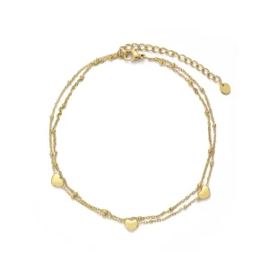 Enkelband tweelaags drie hartjes goud