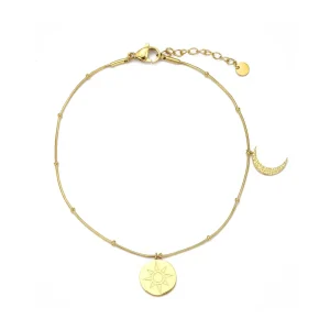 Enkelband zon & maan goud