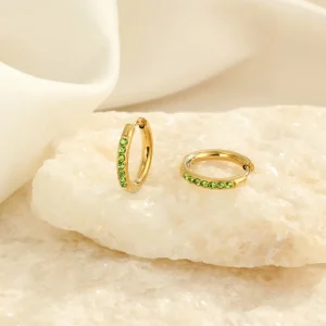 Hoops met steentjes groen/goud