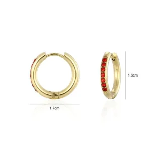 Hoops met steentjes rood/goud