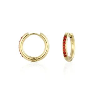 Hoops met steentjes rood/goud