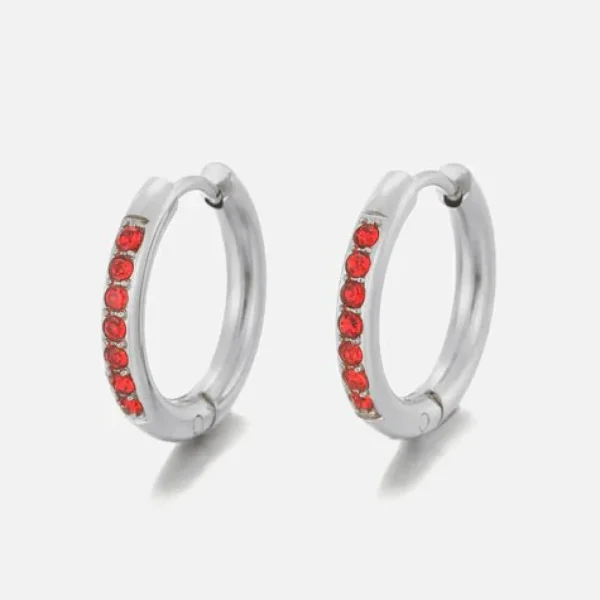 Hoops met steentjes rood/zilver