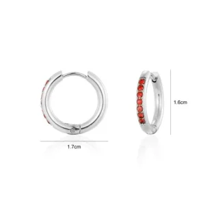 Hoops met steentjes rood/zilver