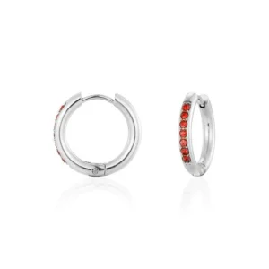 Hoops met steentjes rood/zilver