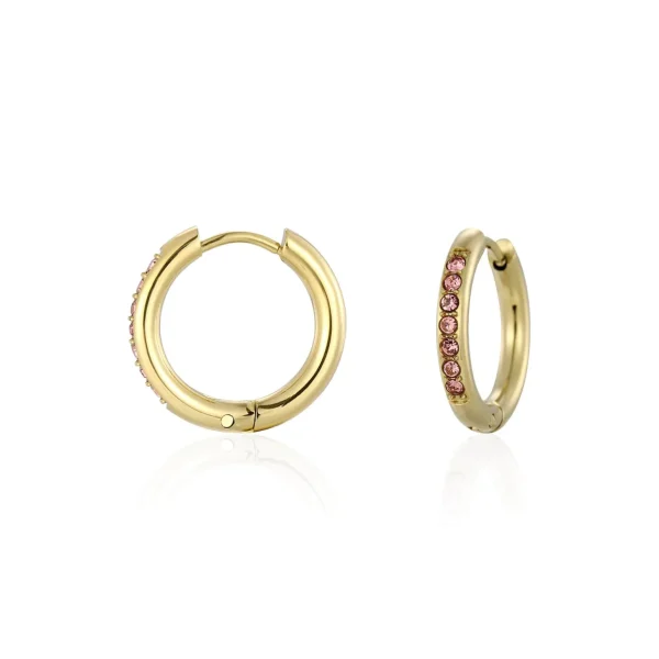 Hoops met steentjes roze/goud