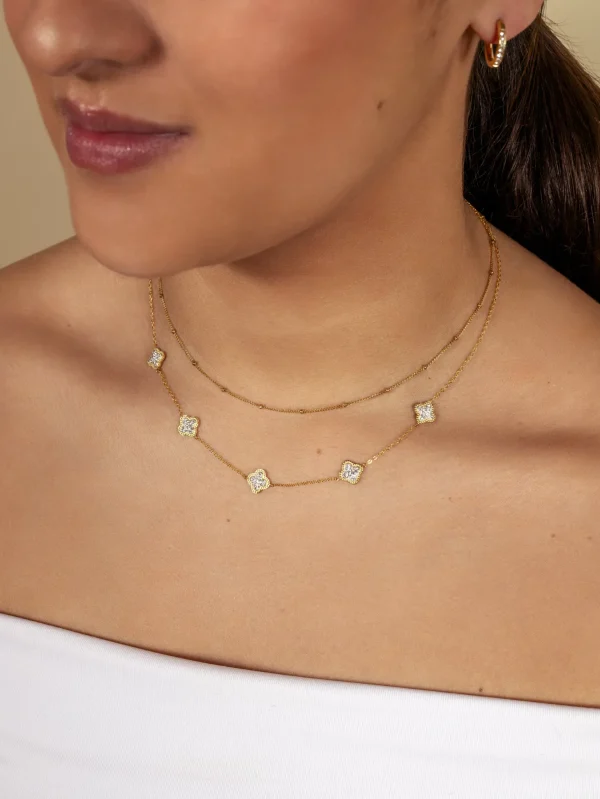 Ketting klaver steentjes goud