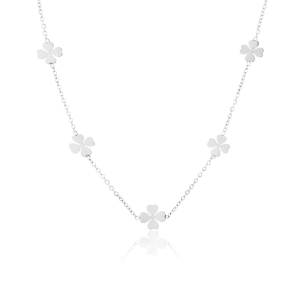 Ketting lucky klavertjes zilver