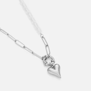 Ketting lux parels hartje zilver