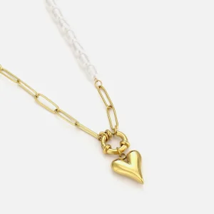 Ketting lux parels hartje goud