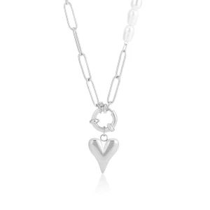 Ketting lux parels hartje zilver