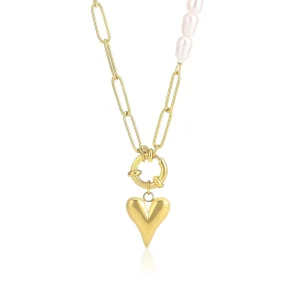 Ketting lux parels hartje goud