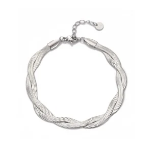 Platte gedraaide armband zilver