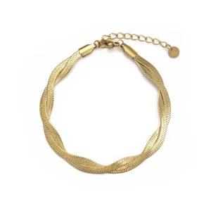 Platte gedraaide armband goud