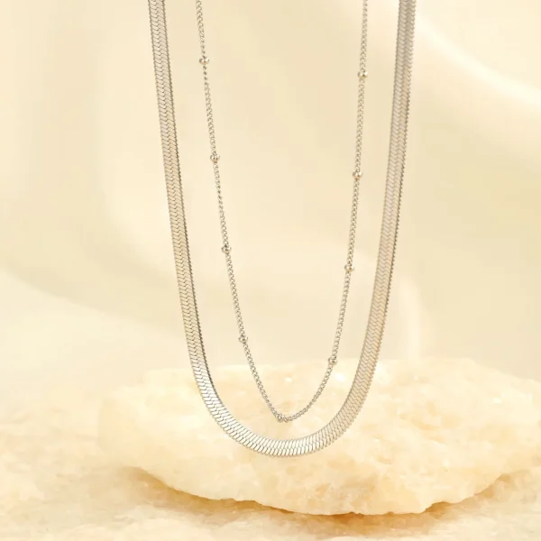 Platte ketting tweelaags zilver