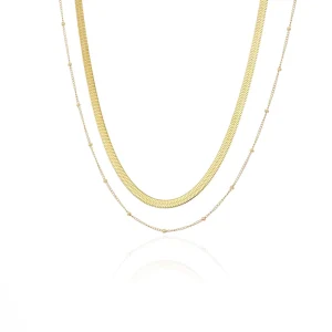 Platte ketting tweelaags goud