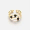 Ring three gems black goud