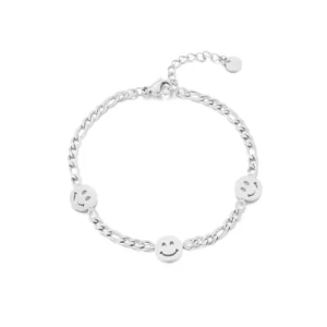 Schakelarmband smiley faces zilver