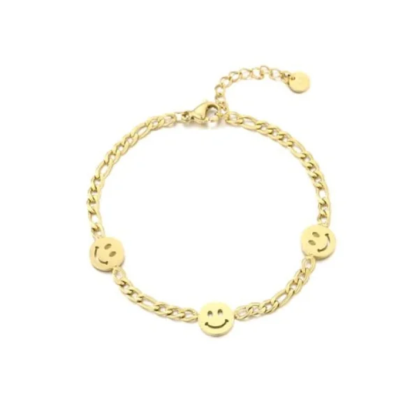 Schakelarmband smiley faces goud