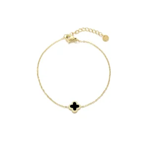 Single klaver armband goud/zwart