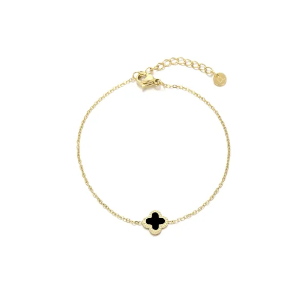 Single klaver armband goud/zwart