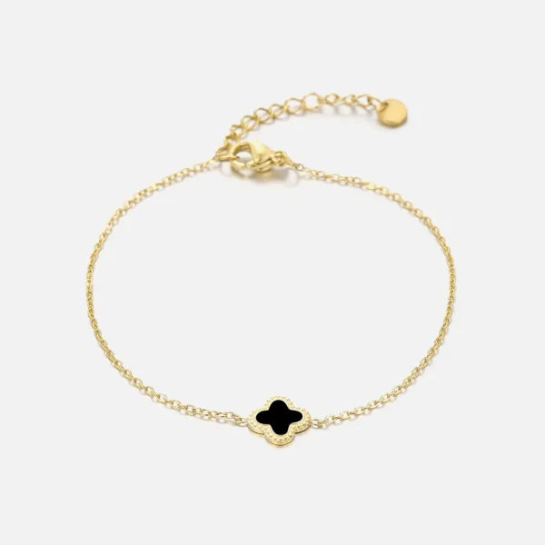 Single klaver armband goud/zwart